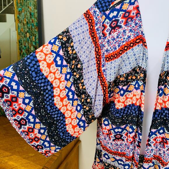 PaoLino Size L Geometric Print Kimono Cardigan Open Front Cover Up Boho - Picture 4 of 9